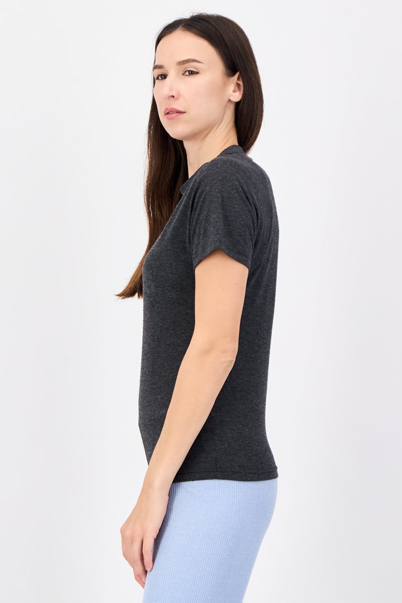 Adidas Women Sportswear Fit Short Sleeve Outdoor T-Shirt, Heather Black - Image 2